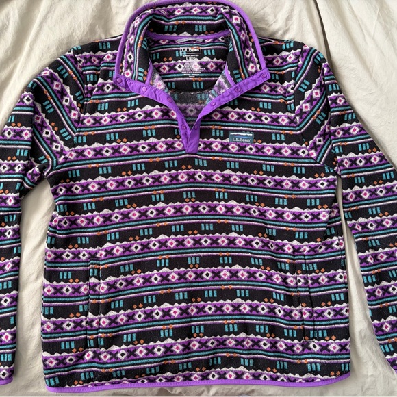 L.L. Bean Other - L.L.Bean Purple Patterned Snap Fleece - Pocket - Like New